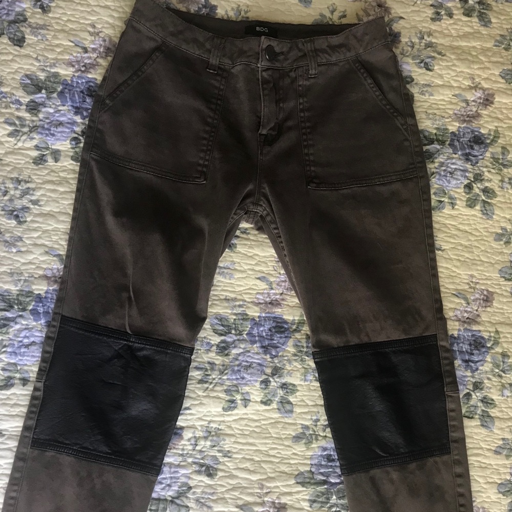 BDG Olive Khaki crop pants knee patches zippers